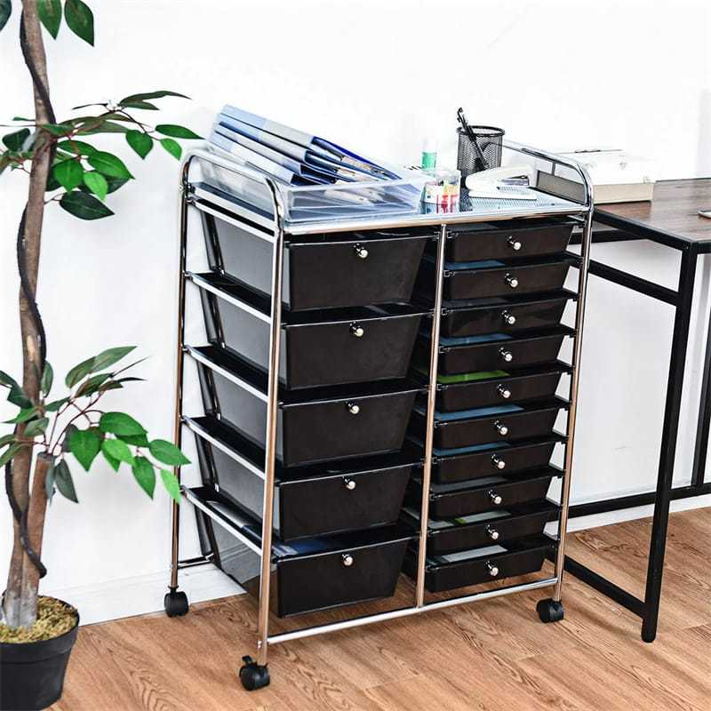 15-Drawer Rolling Storage Cart, Art &  Craft Organizer with Wheels & Removable Drawers for Tools, Scrapbook Paper, Home Office School