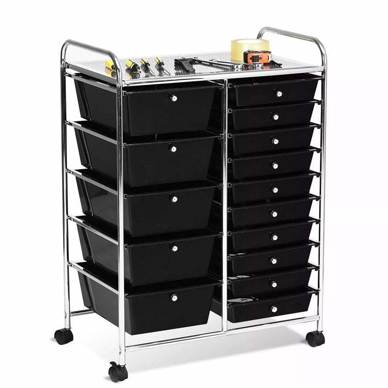 15-Drawer Rolling Storage Cart, Art &  Craft Organizer with Wheels & Removable Drawers for Tools, Scrapbook Paper, Home Office School