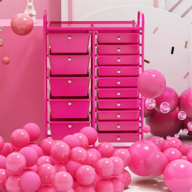 15-Drawer Rolling Storage Cart, Art &  Craft Organizer with Wheels & Removable Drawers for Tools, Scrapbook Paper, Home Office School