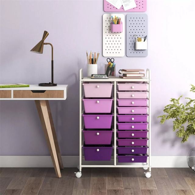 15-Drawer Rolling Storage Cart, Art &  Craft Organizer with Wheels & Removable Drawers for Tools, Scrapbook Paper, Home Office School
