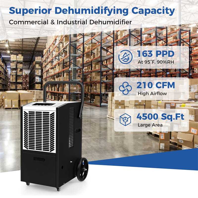 163 Pints Commercial Dehumidifier, 4500 Sq.Ft Crawl Space Dehumidifier Heavy-Duty Portable Industrial Dehumidifier with Pump, Drain Hose, Wheels