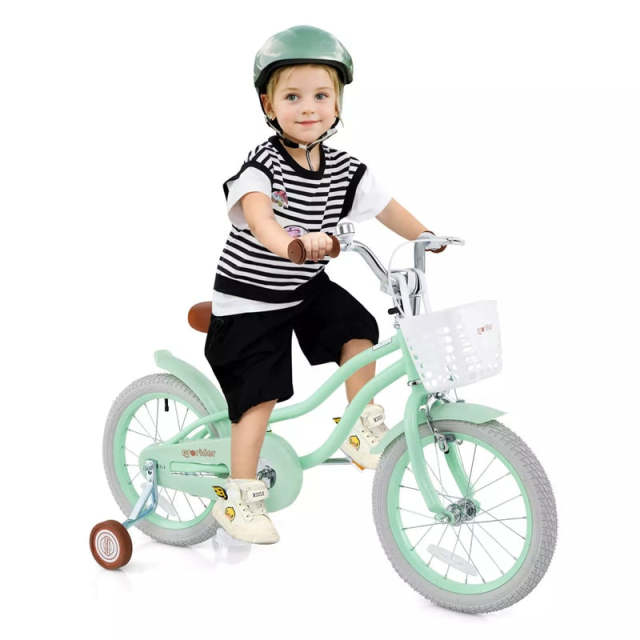 16" Kids Bike, Toddler Bicycle with Training Wheels, Adjustable Seat & Removable Basket, Boys Girls Bike for 3-8 Years Old