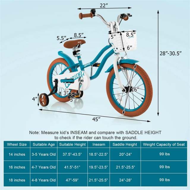 16" Kids Bike, Toddler Bicycle with Training Wheels, Adjustable Seat & Removable Basket, Boys Girls Bike for 3-8 Years Old