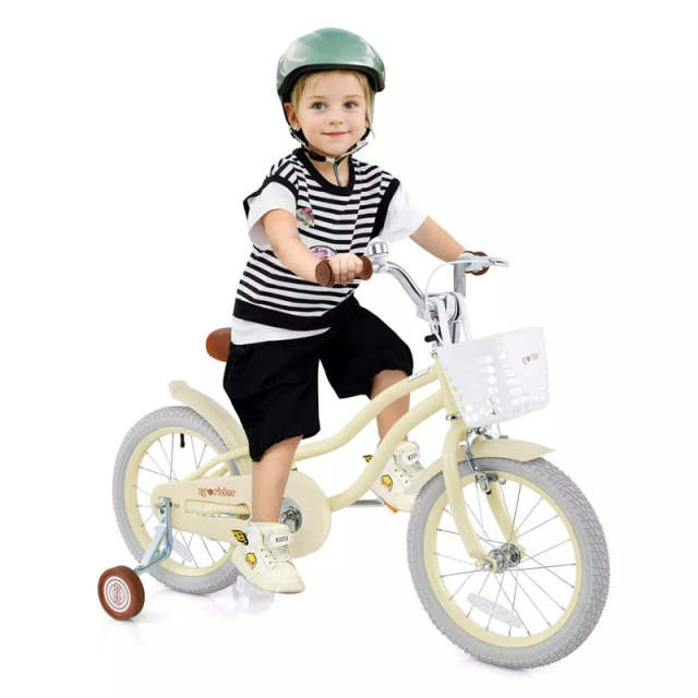 16" Kids Bike, Toddler Bicycle with Training Wheels, Adjustable Seat & Removable Basket, Boys Girls Bike for 3-8 Years Old