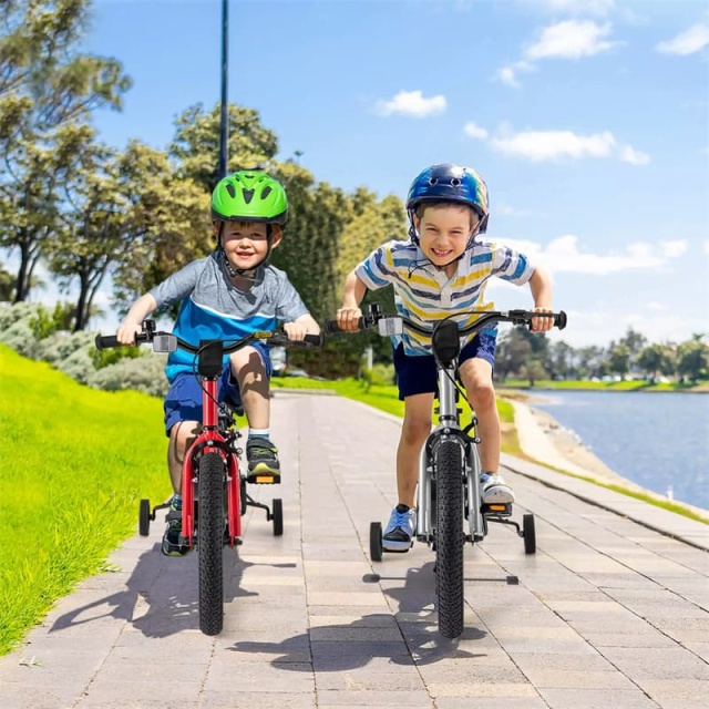 16-Inch Kids Bike, Sports Bicycle for 4-7 Years Old with Height Adjustable Seat, Fully Enclosed Chain Guard & Removable Training Wheels