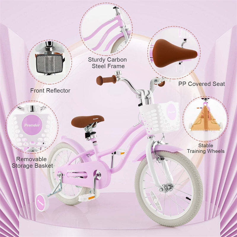 16" Kids Bike, Toddler Bicycle with Training Wheels, Adjustable Seat & Removable Basket, Boys Girls Bike for 3-8 Years Old