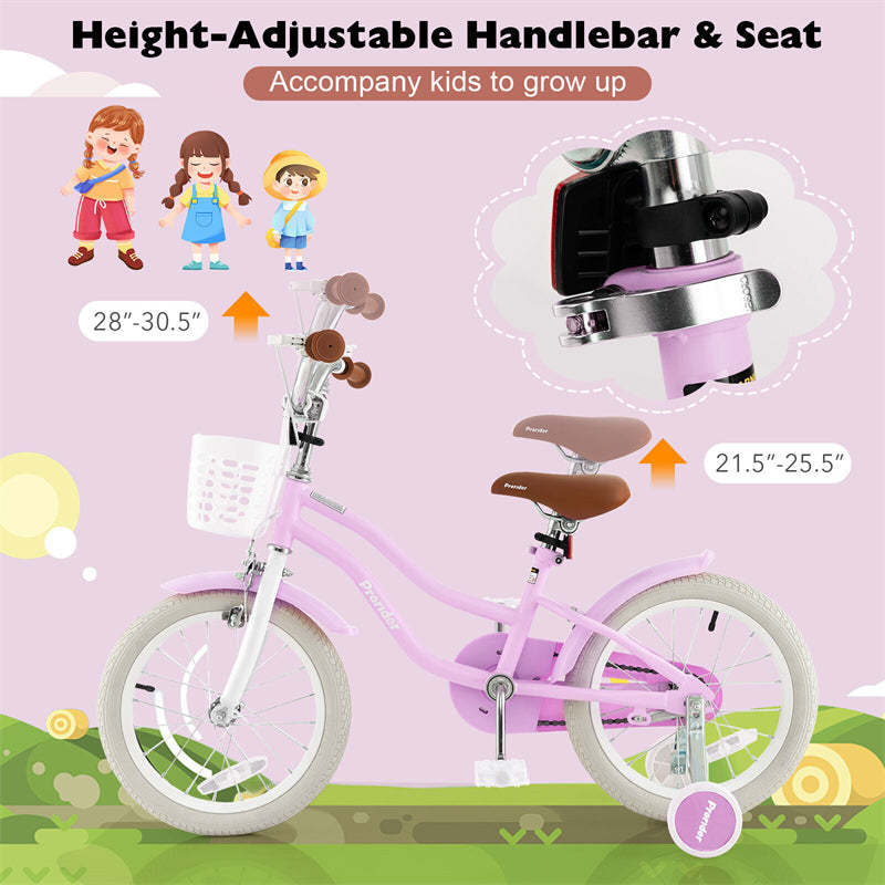 16" Kids Bike, Toddler Bicycle with Training Wheels, Adjustable Seat & Removable Basket, Boys Girls Bike for 3-8 Years Old