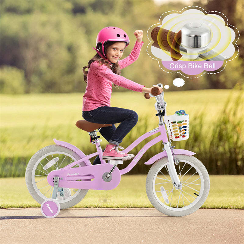 16" Kids Bike, Toddler Bicycle with Training Wheels, Adjustable Seat & Removable Basket, Boys Girls Bike for 3-8 Years Old