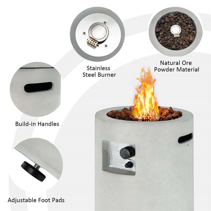 16" Round Outdoor Propane Fire Pit 30,000 BTU Auto-Ignition Patio Gas Fire Pit with Waterproof Cover, Touch-up Pen & Lava Rocks