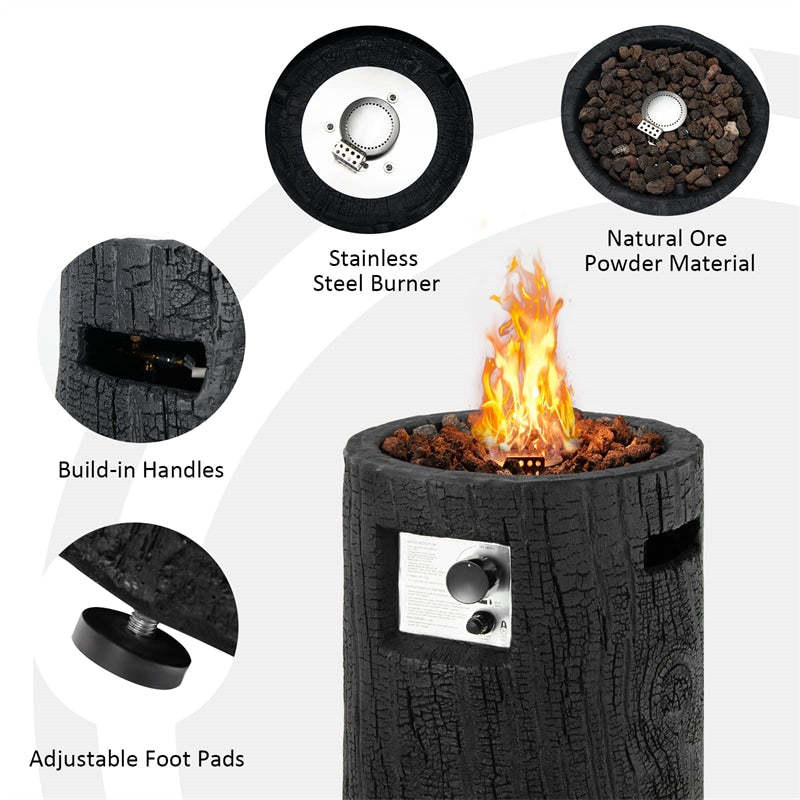 16" Round Outdoor Propane Fire Pit 30,000 BTU Auto-Ignition Patio Gas Fire Pit with Waterproof Cover, Touch-up Pen & Lava Rocks