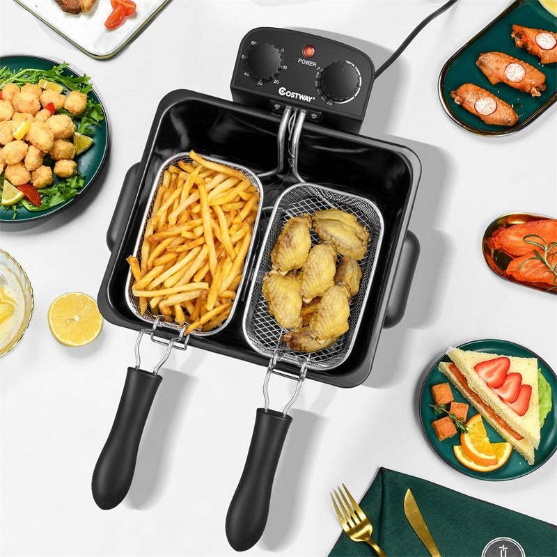 Electric Deep Fryer 5.3QT/21-Cup Stainless Steel Countertop Deep Fryer 1700W with Triple Basket & Adjustable Temperature for Kitchen Restaurant