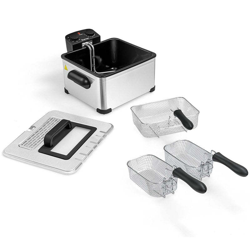Electric Deep Fryer 5.3QT/21-Cup Stainless Steel Countertop Deep Fryer 1700W with Triple Basket & Adjustable Temperature for Kitchen Restaurant
