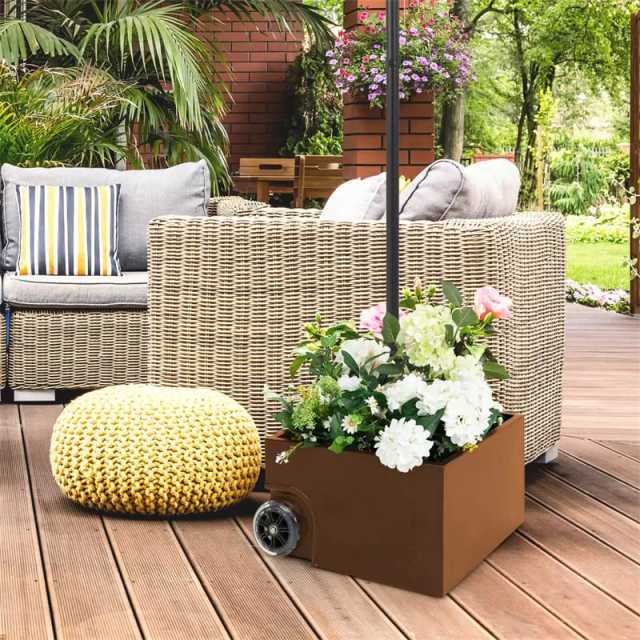 170lbs Filled Umbrella Base, Heavy Duty 2-in-1 Umbrella Stand with Wheels & Fillable Planter, Square Umbrella Holder for Patio, Poolside & Deck