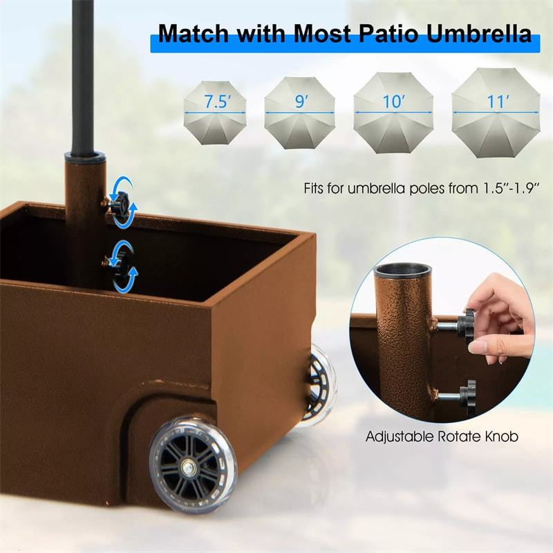 170lbs Filled Umbrella Base, Heavy Duty 2-in-1 Umbrella Stand with Wheels & Fillable Planter, Square Umbrella Holder for Patio, Poolside & Deck