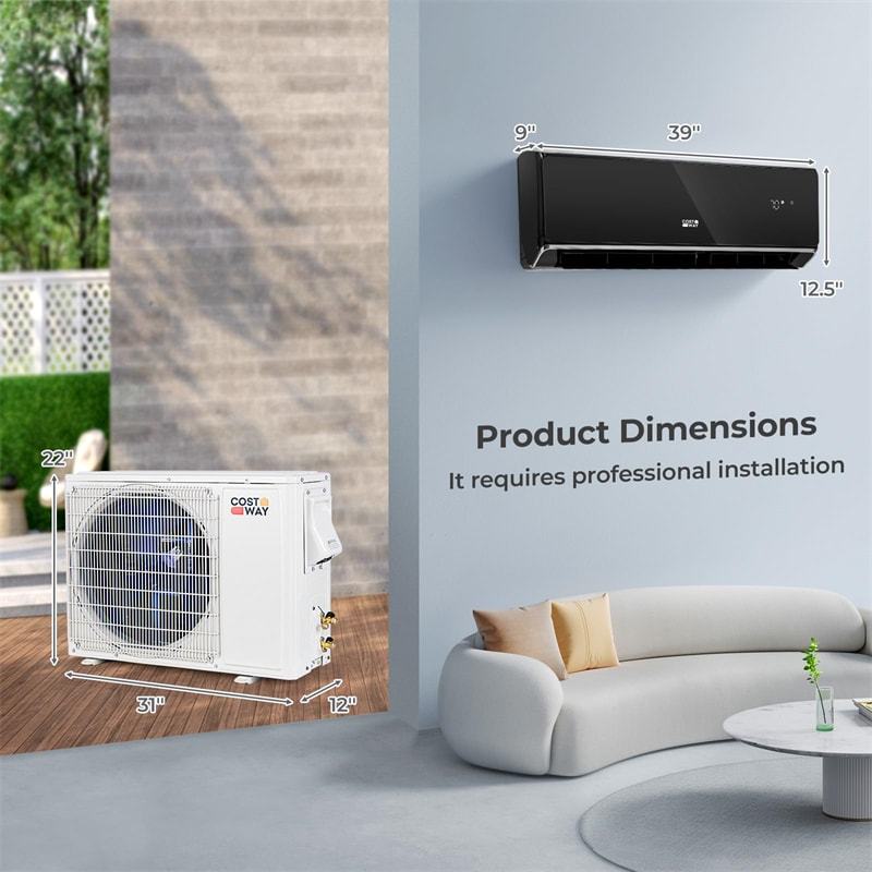 18000BTU Wifi Enabled Mini Split Air Conditioner & Heater, 21 SEER2 208-230V Wall Inverter Split AC Unit ECO Mode w/ Heat Pump, Installation Kit