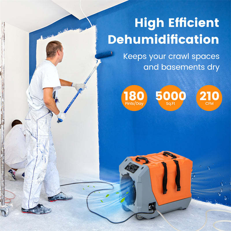 180 Pints Commercial Dehumidifier with Pump, Drain Hose & Auto Defrost, 6,000 Sq. Ft Industrial Dehumidifier for Basement, Job Site, Water Damage