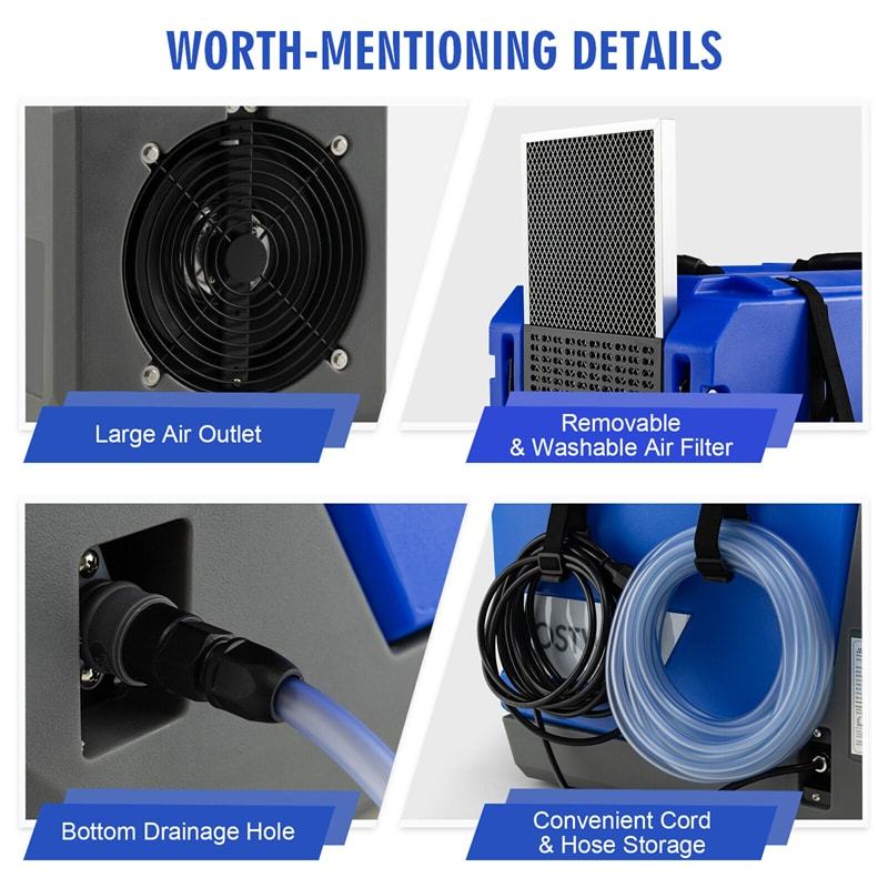 180 Pint Bucketless Commercial Dehumidifier with Pump & Drain Hose, Rotomolded Industrial Dehumidifier with Wheels for Basement, Warehouse, Job Site