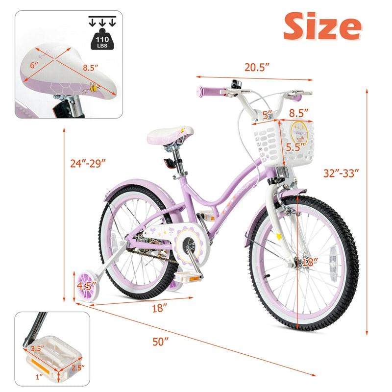 18 Inch Kids Bike, Toddler Bicycle with Removable Training Wheels & Adjustable Seat for Boys Girls