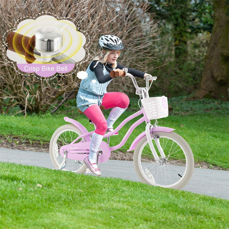 18" Kids Bike, Toddler Bicycle Girls Boys Bike for 3-8 Years Old with Training Wheels Adjustable Seat Removable Basket