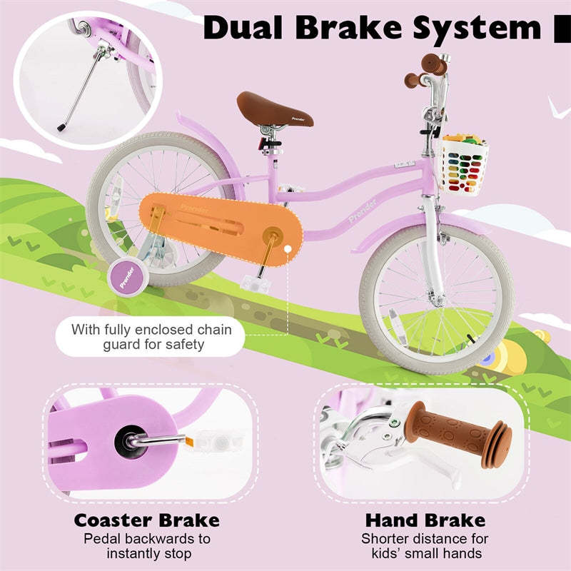 18" Kids Bike, Toddler Bicycle Girls Boys Bike for 3-8 Years Old with Training Wheels Adjustable Seat Removable Basket
