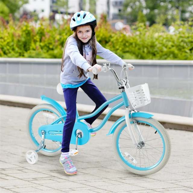 18" Kids Bike, Toddler Bicycle Girls Boys Bike for 3-8 Years Old with Training Wheels Adjustable Seat Removable Basket