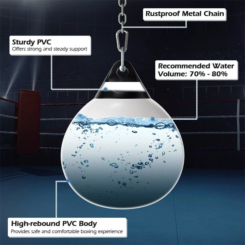 18" Water Aqua Punching Bag, 110LBS Heavy Bag with Adjustable Metal Chain & Water Injection Hose, Boxing Training Bag for Adults Fitness, MMA