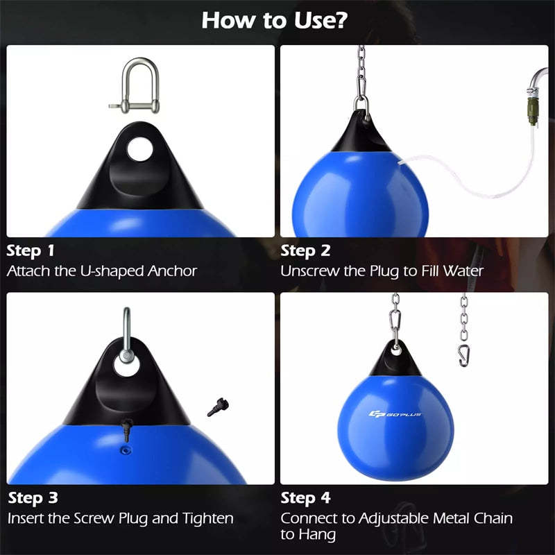 18" Water Aqua Punching Bag, 110LBS Heavy Bag with Adjustable Metal Chain & Water Injection Hose, Boxing Training Bag for Adults Fitness, MMA