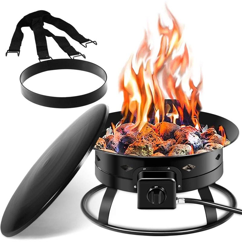 58,000 BTU Portable Propane Fire Pit, 19" Gas Fire Bowl with Cover, Lava Rocks, Carry Kit & Tank Stabilizer for Outdoor Camping, Patio, Backyard