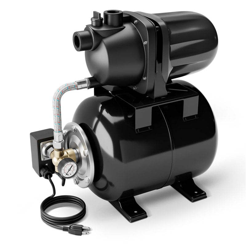 1.6HP Shallow Well Pump with 5Gal Pressure Tank, 1000GPH Stainless Steel Automatic Water Booster Jet Pump for Home Irrigation, Lawn & Garden