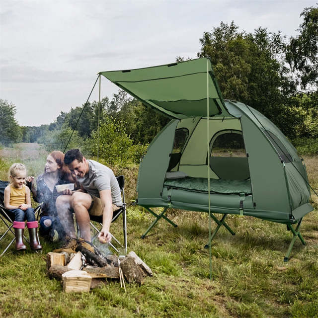 5-in-1 Tent Cot, 1-Person Elevated Camping Cot with Sunshade, Air Mattress, Sleeping Bag & Carry Bag, Waterproof Tent Cot for Outdoor Camping, Hiking