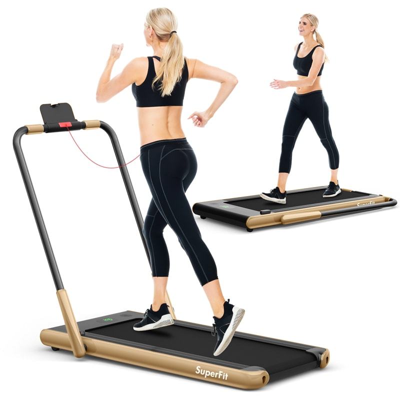 2.25HP 2-in-1 Folding Under Desk Treadmill with LED Display, Remote & APP Control, Portable Electric Walking Running Machine for Home Office