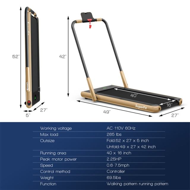 2.25HP 2-in-1 Folding Under Desk Treadmill with LED Display, Remote & APP Control, Portable Electric Walking Running Machine for Home Office
