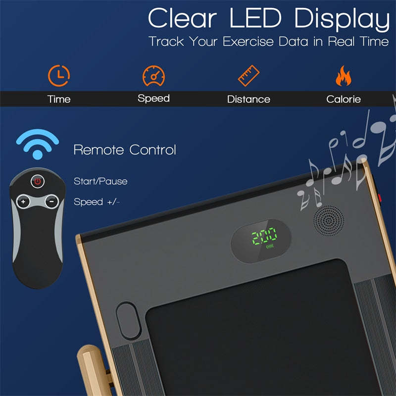 2.25HP 2-in-1 Folding Under Desk Treadmill with LED Display, Remote & APP Control, Portable Electric Walking Running Machine for Home Office