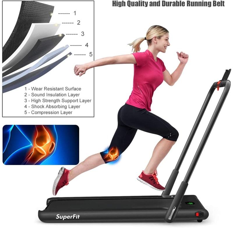 2.25HP 2-in-1 Folding Under Desk Treadmill with LED Display, Remote & APP Control, Portable Electric Walking Running Machine for Home Office