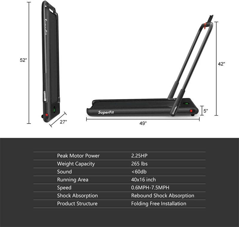 2.25HP 2-in-1 Folding Under Desk Treadmill with LED Display, Remote & APP Control, Portable Electric Walking Running Machine for Home Office