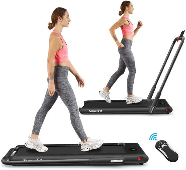 2.25HP 2-in-1 Folding Under Desk Treadmill with LED Display, Remote & APP Control, Portable Electric Walking Running Machine for Home Office
