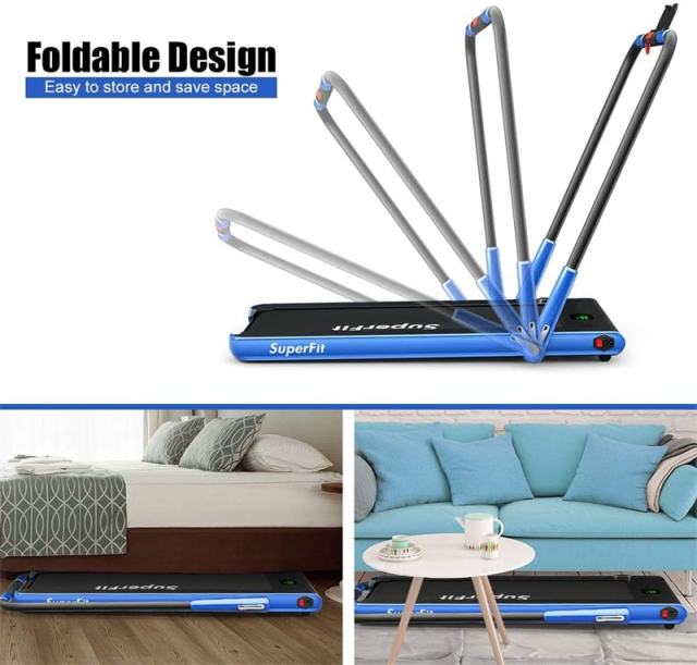 2.25HP 2-in-1 Folding Under Desk Treadmill with LED Display, Remote & APP Control, Portable Electric Walking Running Machine for Home Office