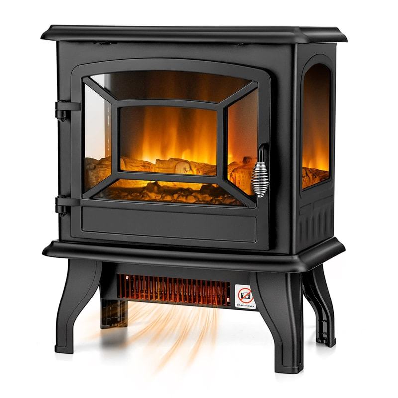 20" Electric Fireplace Stove, 1400W Freestanding Infrared Stove Heater with Realistic Flame, Adjustable Thermostat, Overheat Protection, CSA Certified
