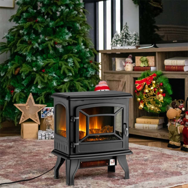 20" Electric Fireplace Stove, 1400W Freestanding Infrared Stove Heater with Realistic Flame, Adjustable Thermostat, Overheat Protection, CSA Certified