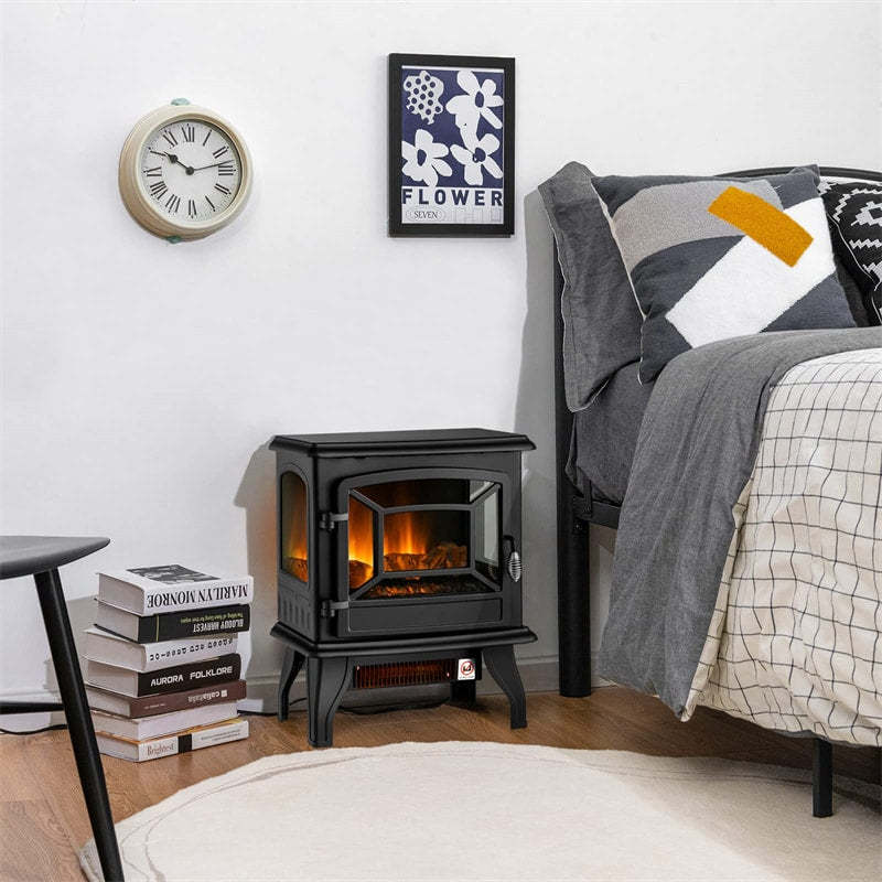 20" Electric Fireplace Stove, 1400W Freestanding Infrared Stove Heater with Realistic Flame, Adjustable Thermostat, Overheat Protection, CSA Certified