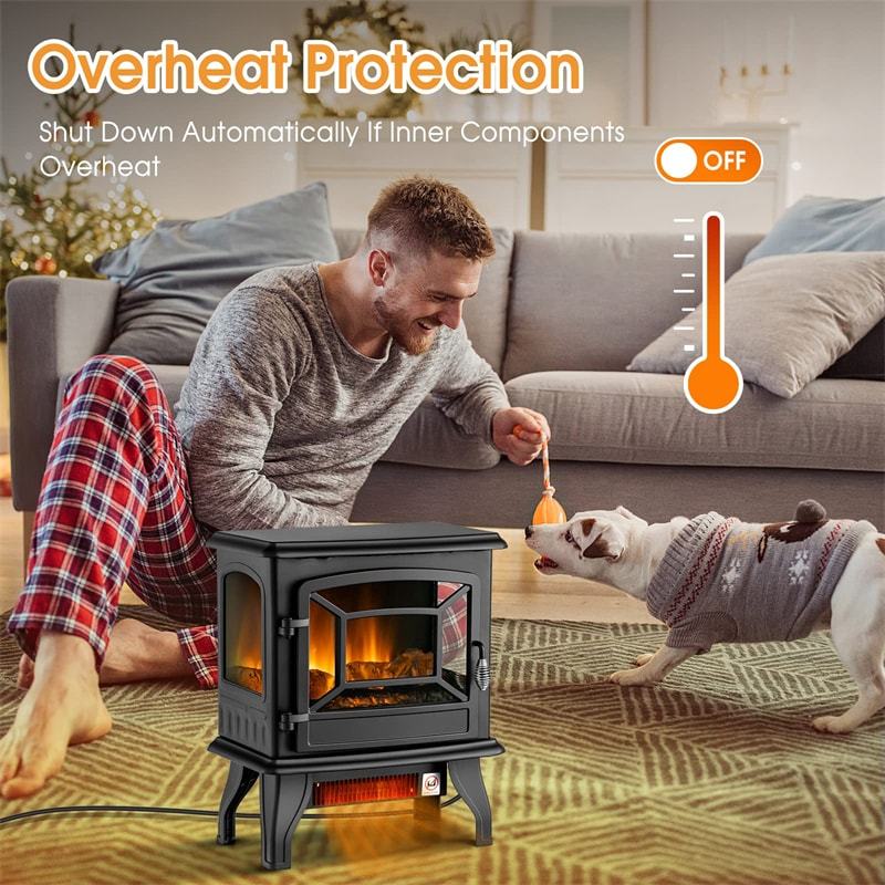 20" Electric Fireplace Stove, 1400W Freestanding Infrared Stove Heater with Realistic Flame, Adjustable Thermostat, Overheat Protection, CSA Certified