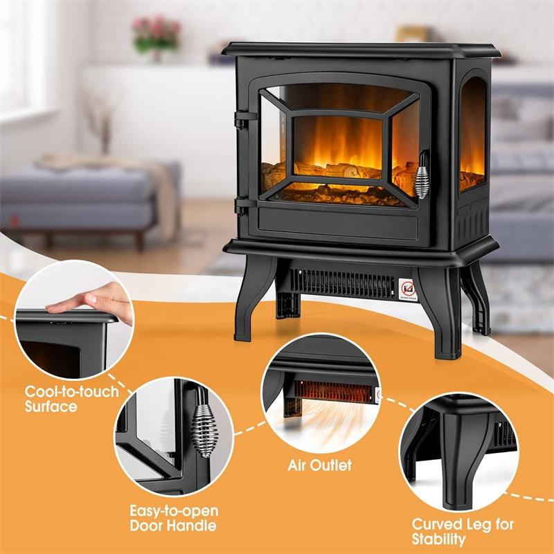 20" Electric Fireplace Stove, 1400W Freestanding Infrared Stove Heater with Realistic Flame, Adjustable Thermostat, Overheat Protection, CSA Certified