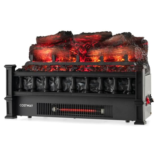 20" Infrared Quartz Fireplace Heater with Pinewood Ember Bed & Adjustable Temperature, 1500W Electric Fireplace Log Insert for Home Office Decor