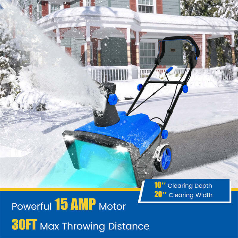 20" Walk-behind Snow Blower, 120V 15Amp Electric Snow Thrower with Folding Handle & 180° Rotating Chute, Corded Snow Sweeper for Driveway Yard