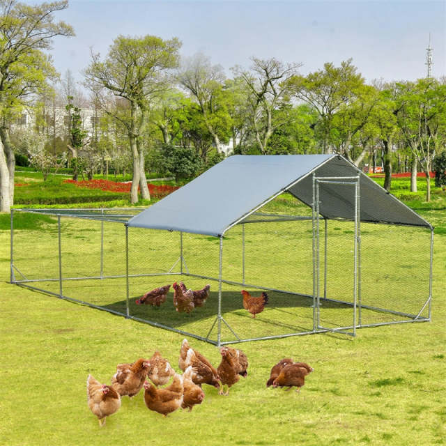 20ft Large Metal Chicken Coop, Galvanized Walk-in Poultry Cage with Weather-Resistant Cover, Rabbit Habitat Hen Run House for Outdoor Farm Use