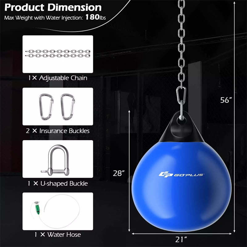 21" Water Aqua Punching Bag, 180LBS Heavy Bag with Adjustable Metal Chain & Water Injection Hose, Boxing Training Bag for Adults Fitness, MMA