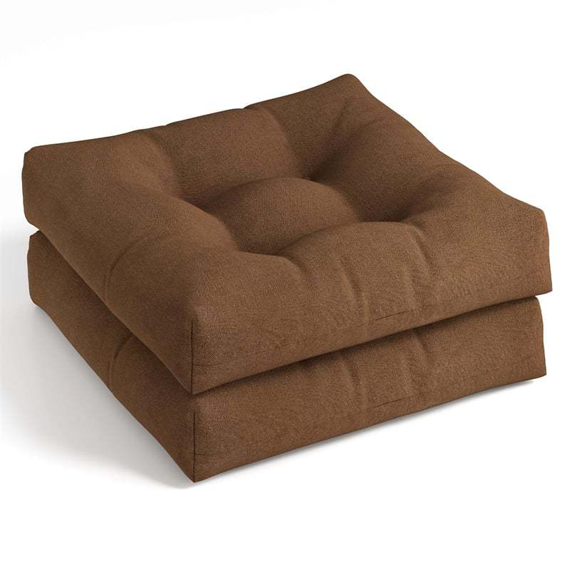 Set of 2 Waterproof Tufted Patio Chair Cushions with High Elasticity, 21" x 21" Deep Seat Square Pillows for Indoor & Outdoor Furniture