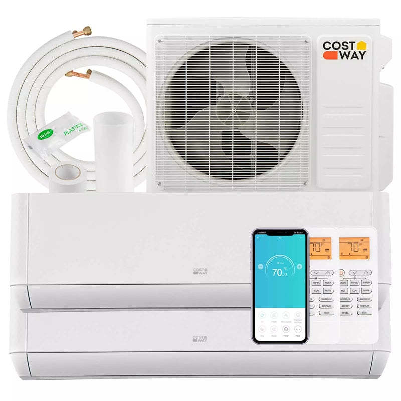 18000 BTU Dual Zone WiFi Mini Split Air Conditioner with Heat Pump, 22 SEER2 Ductless Inverter Split System AC Unit, Works with Alexa