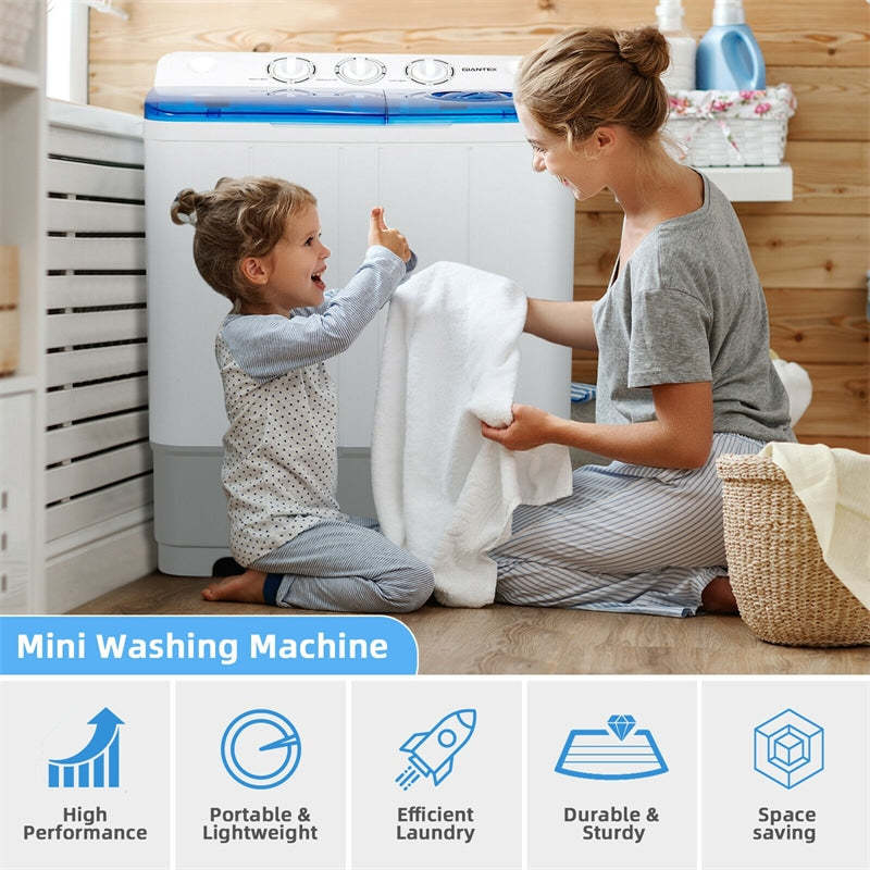 Portable Washing Machine, Twin Tub 22LBS Capacity Compact Laundry Washer Spin Dryer Combo with Control Knobs & Drain Pump for Apartment, RV