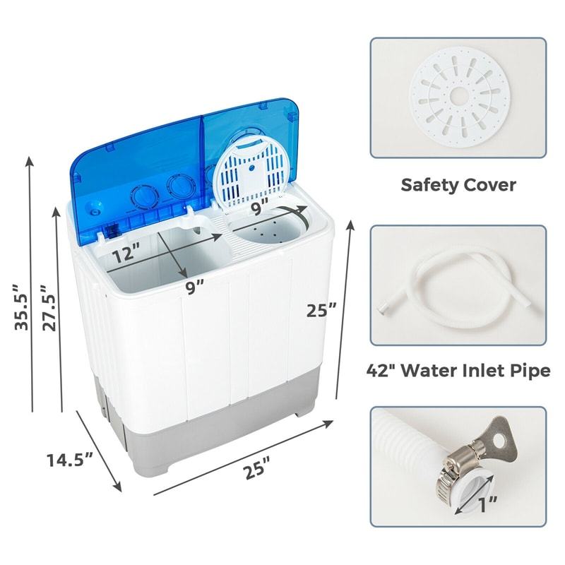 Portable Washing Machine, Twin Tub 22LBS Capacity Compact Laundry Washer Spin Dryer Combo with Control Knobs & Drain Pump for Apartment, RV